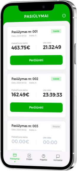 Katalizatorių supirkimas programėlėje